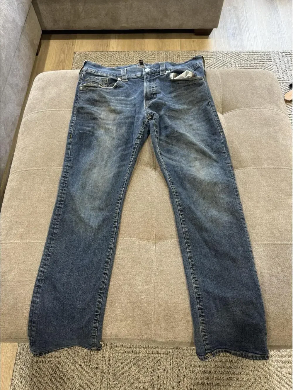 True Religion Jeans Mens 36 Blue Ricky Relaxed Straight Stretch Denim